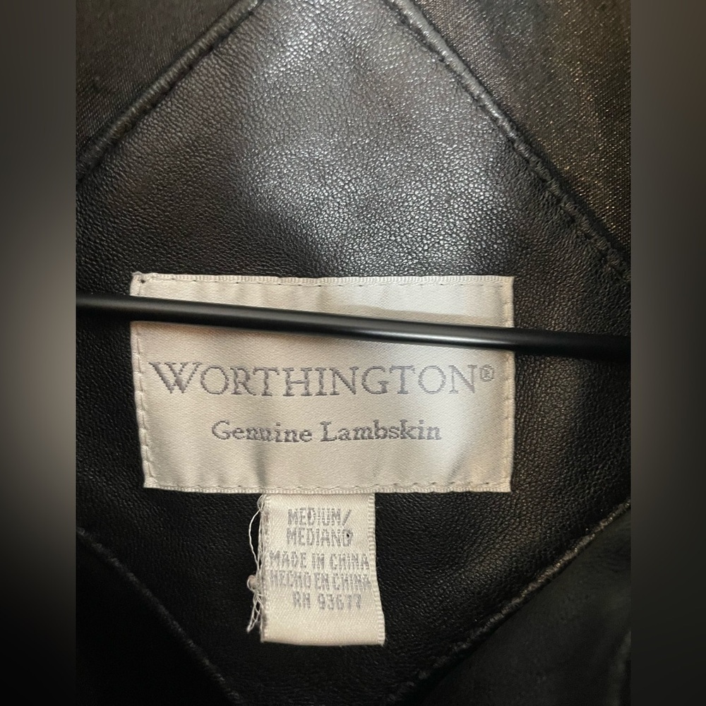 Worthington Lambskin Soft Leather Fox Fur Jacket Sz M Black Detachable Hood VTG - Picture 2 of 14
